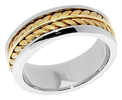 8MM Two Tone White & Yellow Gold Leaf on Vine Wedding Band