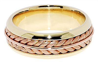 7MM Two Tone Yellow & Rose Gold Leaf on Vine Wedding Band