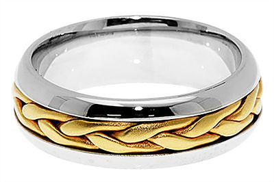7MM Two Tone Gold Hand Braided Wedding Band