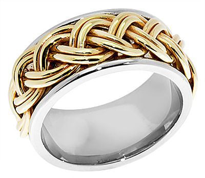 10MM Two Tone Solid Gold Double Braid Wedding Band