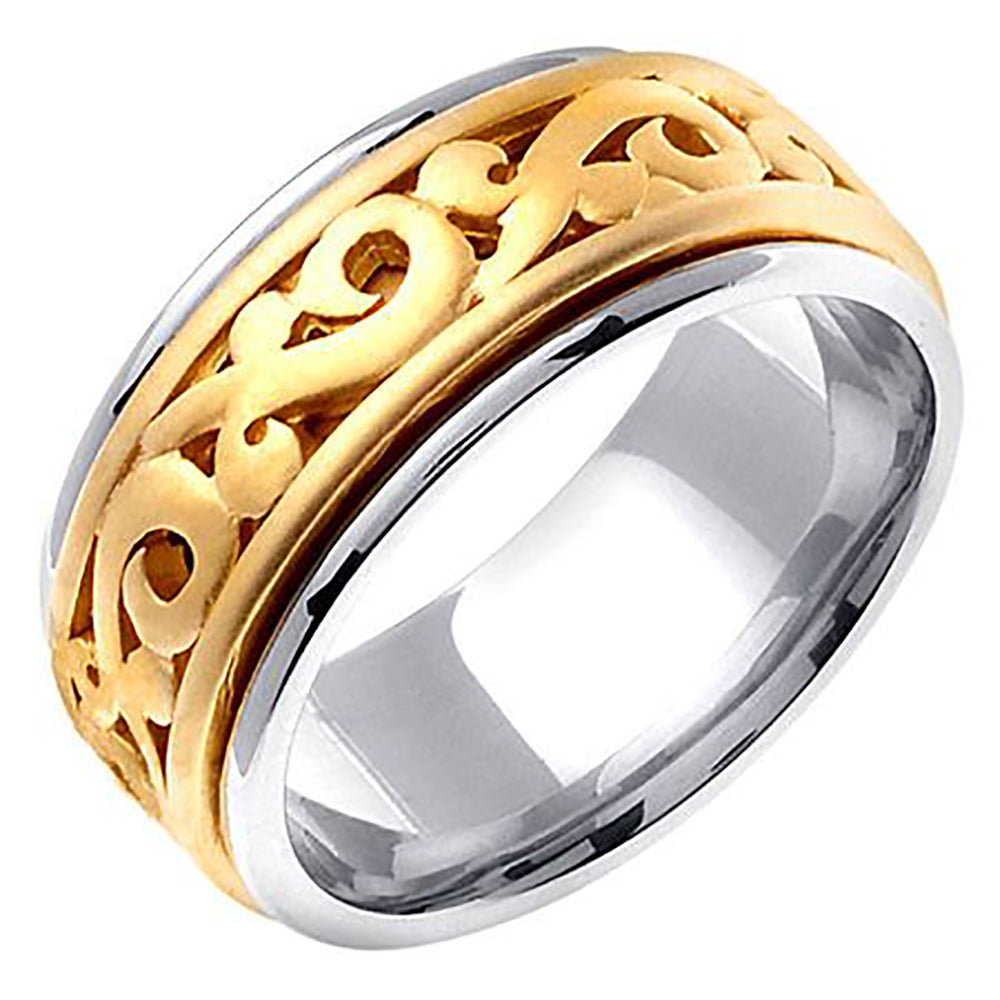 9.5MM Two Tone Gold Antique Design Wedding Band