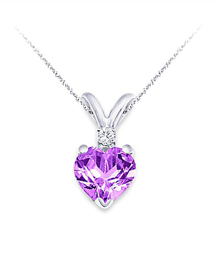6MM Heart Shape Natural Purple Amethyst & 0.02 Ct. Tw. Diamond Pendant
