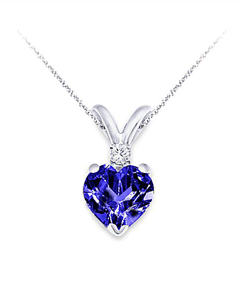 6MM Heart Shape Natural Blue Sapphire & 0.02 Ct. Tw. Diamond Pendant