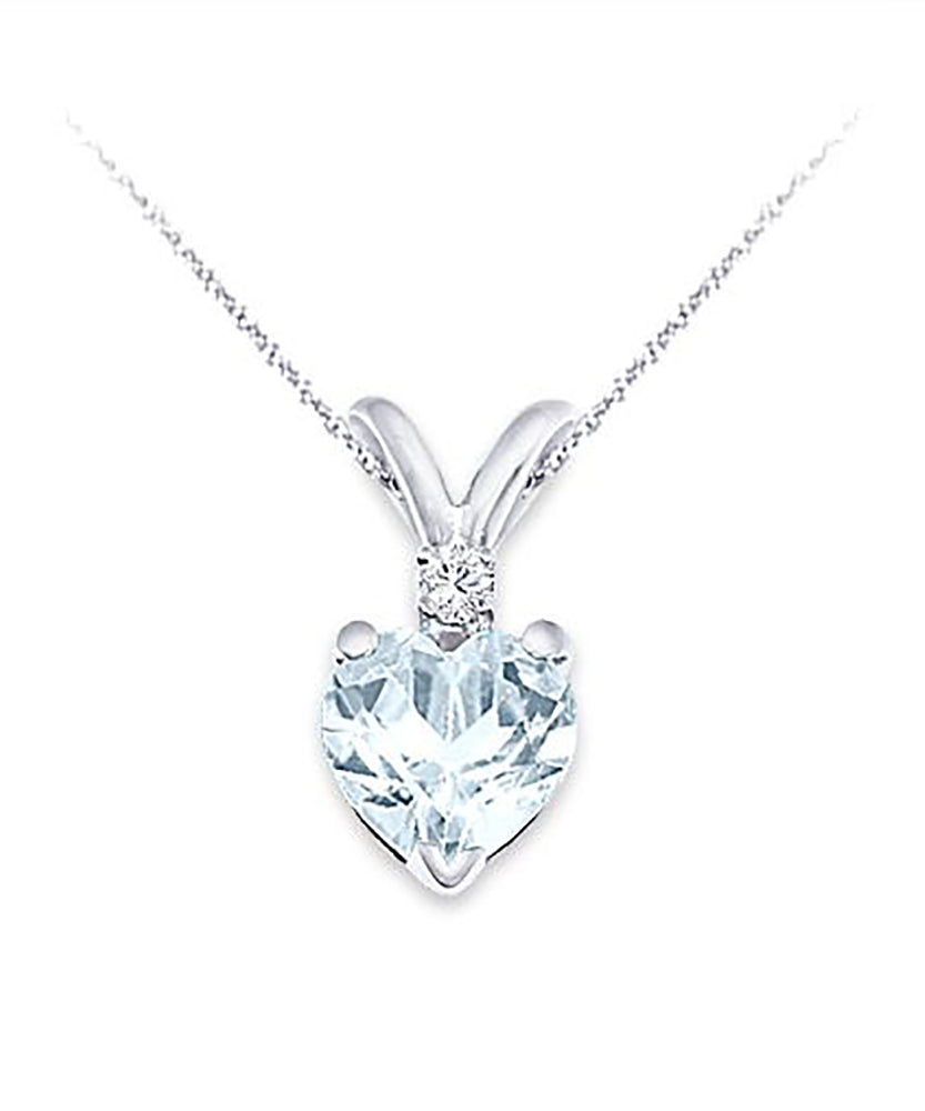 6MM Heart Shape Natural Aquamarine & 0.02 Ct. Tw. Diamond Pendant