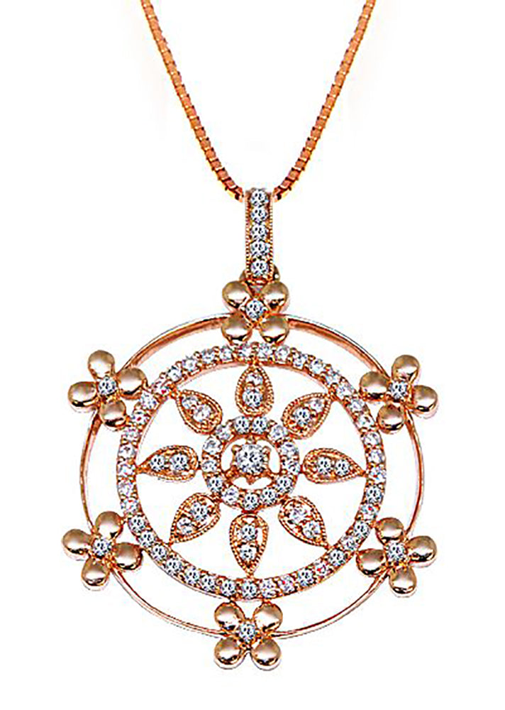 0.75 Carat Brilliant Round Cut Diamond Snowflake Pendant in Rose Gold