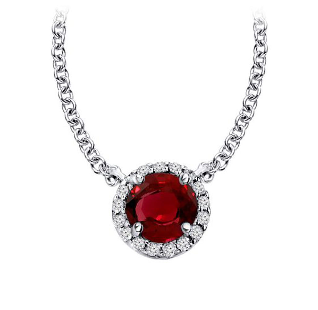 1.00 Ct. Tw. Round Cut Natural Ruby with 0.25 Ct. Tw. Diamond Pendant
