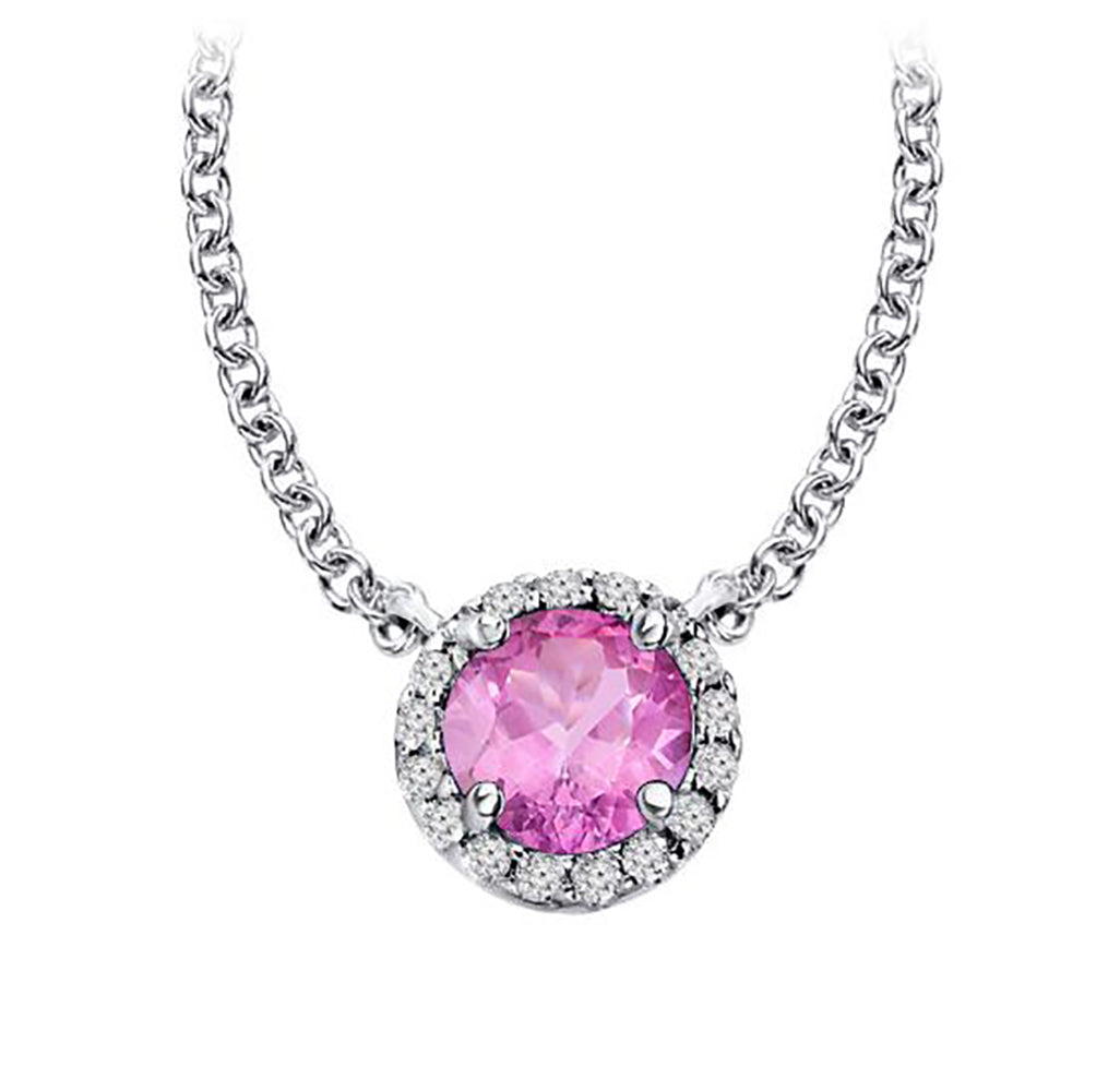 1.00 Ct. Tw. Round Cut Natural Pink Topaz with 0.25 Ct. Tw. Diamond Pendant