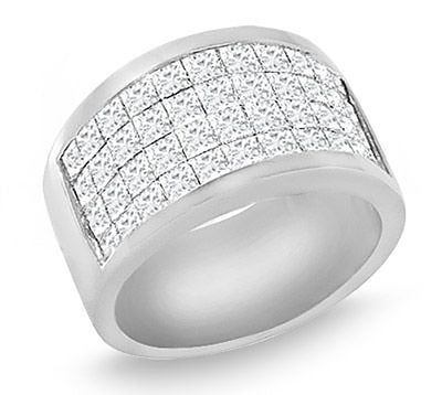 14K Gold Princess Cut Diamond Invisible Set Ring 3.00 Carat
