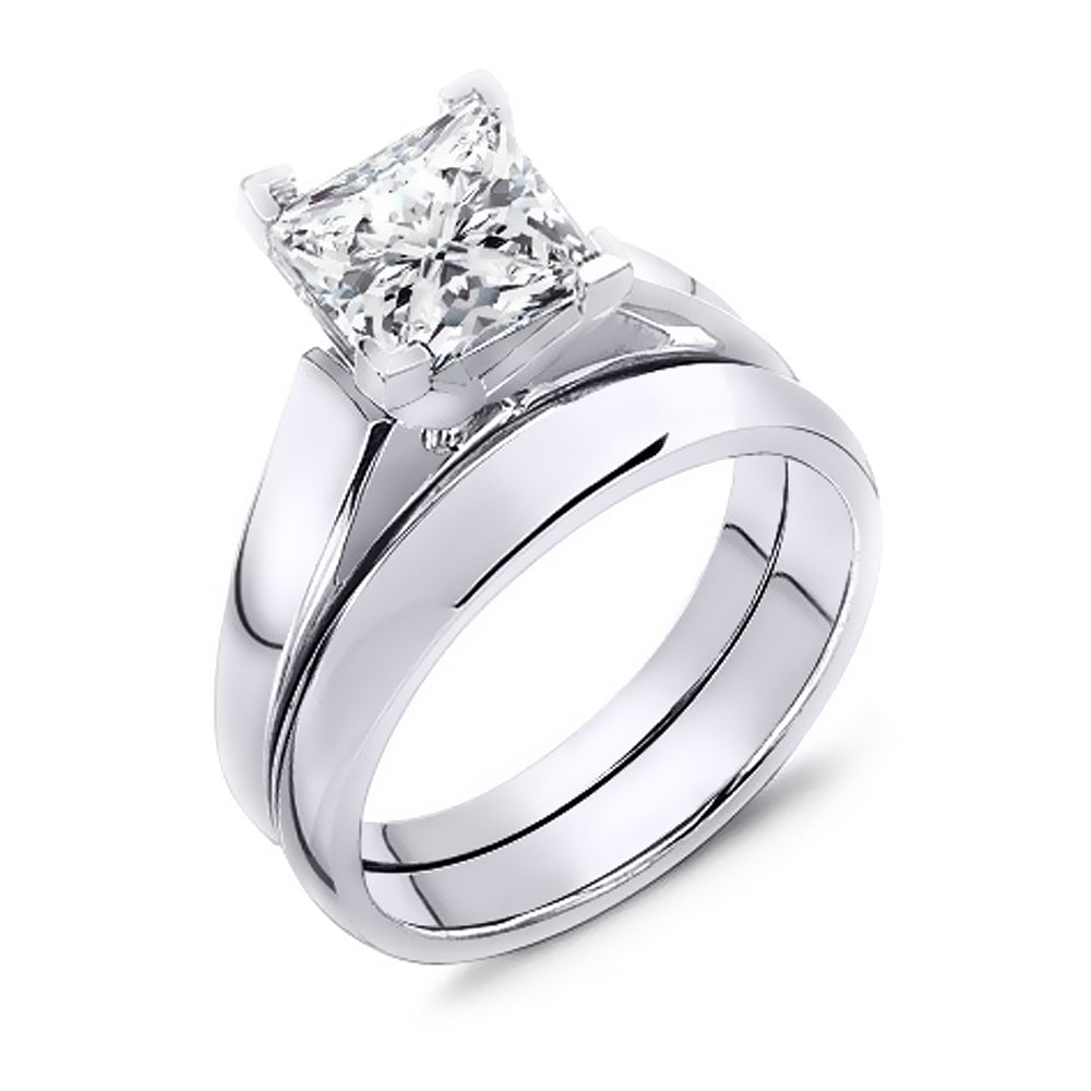 0.25-1.00 Carat Princess Cut Diamond Solitaire Engagement Wedding Ring Set