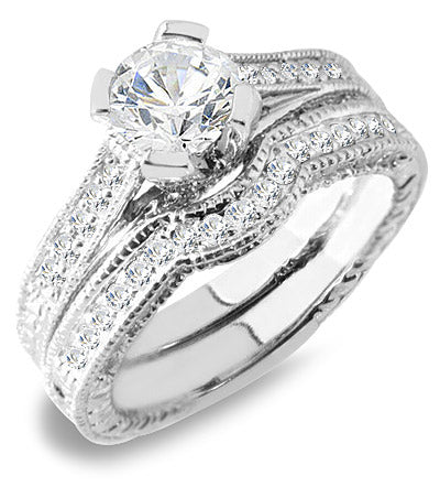 1.50 Ct. Tw. Brilliant Round Cut Diamond Wedding Engagement Ring Set