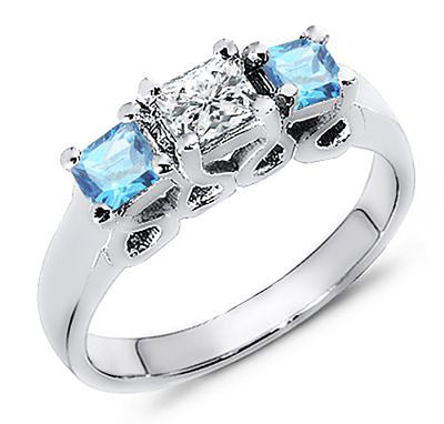 Three Stone Diamond & Natural Blue Topaz Ring 1.00 Ct. Tw.