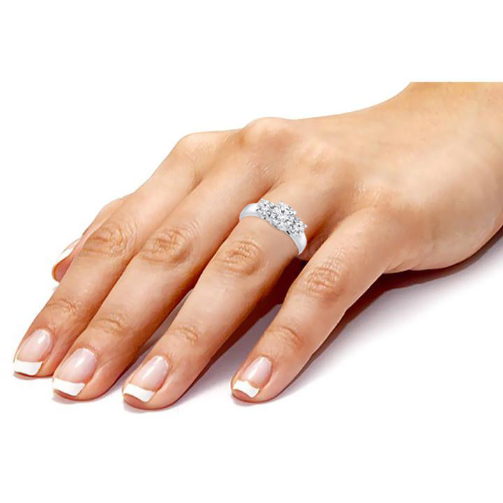 1.00 Carat Three Stone Diamond Engagement Ring WORLDJEWELS