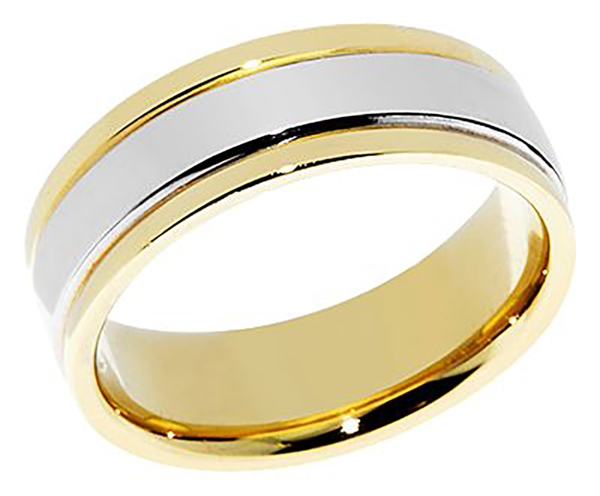 Designer 7MM Two Tone Solid Gold Plain Wedding Band