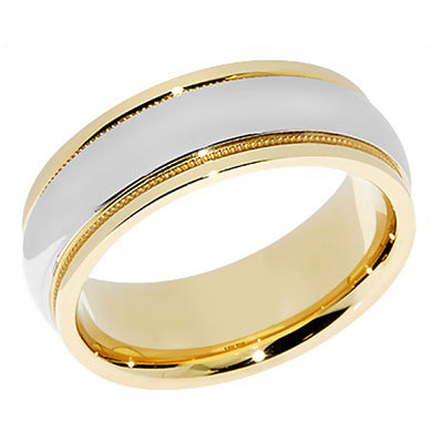 6.5MM Two Tone Gold with Milgrain Wedding Band