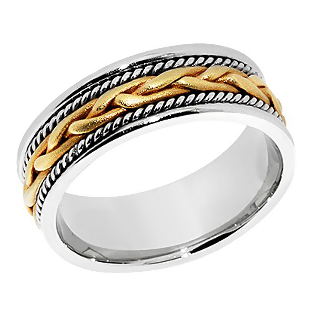7MM Hand Braided with Rope Two-Tone Gold Wedding Band