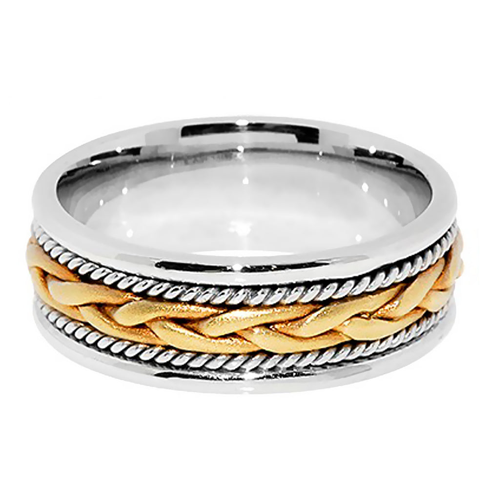 7MM Hand Braided with Rope Two-Tone Gold Wedding Band