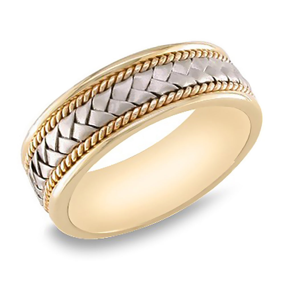 8MM Hand Braided Two Tone Solid Gold Rope Wedding Band
