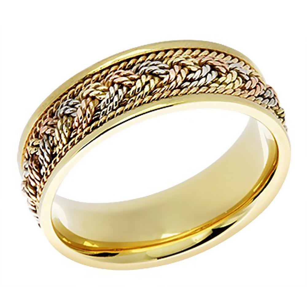 8MM All Rope Hand Braided Tri-Color Gold Wedding Band – WORLDJEWELS