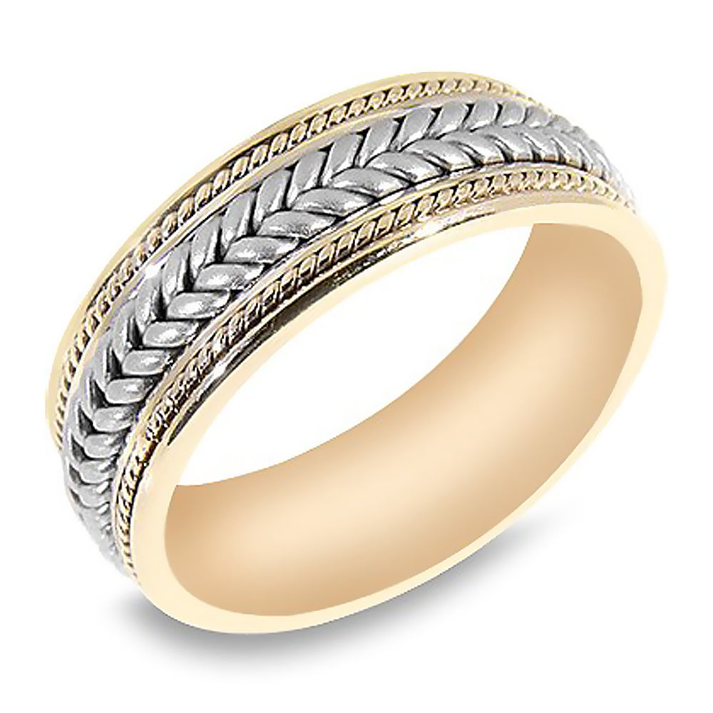 8MM Two Tone Lifted Hand Braid with Small Rope Wedding Band