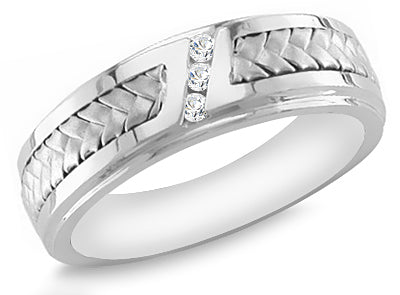 Men's Solid Gold 0.12 Ct. Tw. Round Cut Diamond Hand Braid Wedding Band