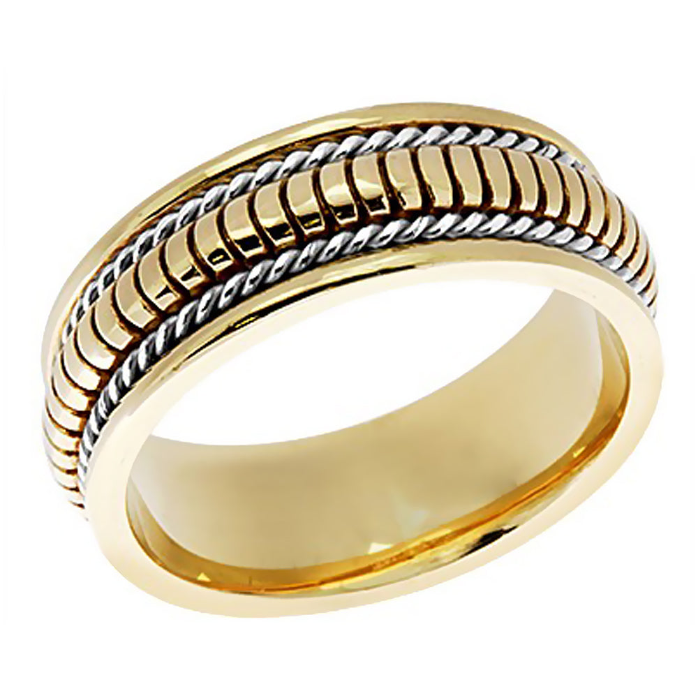 8MM Two Tone Gold Ribbed with White Gold Rope Wedding Band