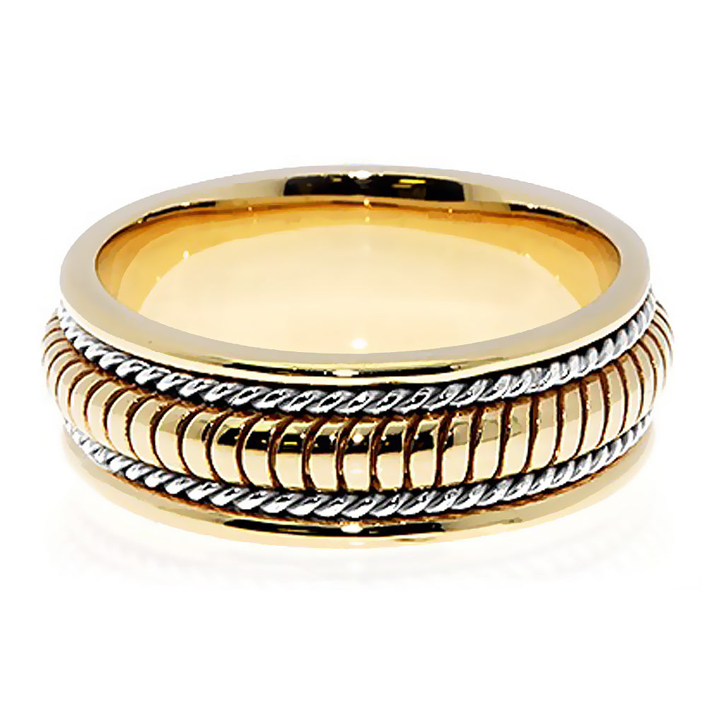 8MM Two Tone Gold Ribbed with White Gold Rope Wedding Band