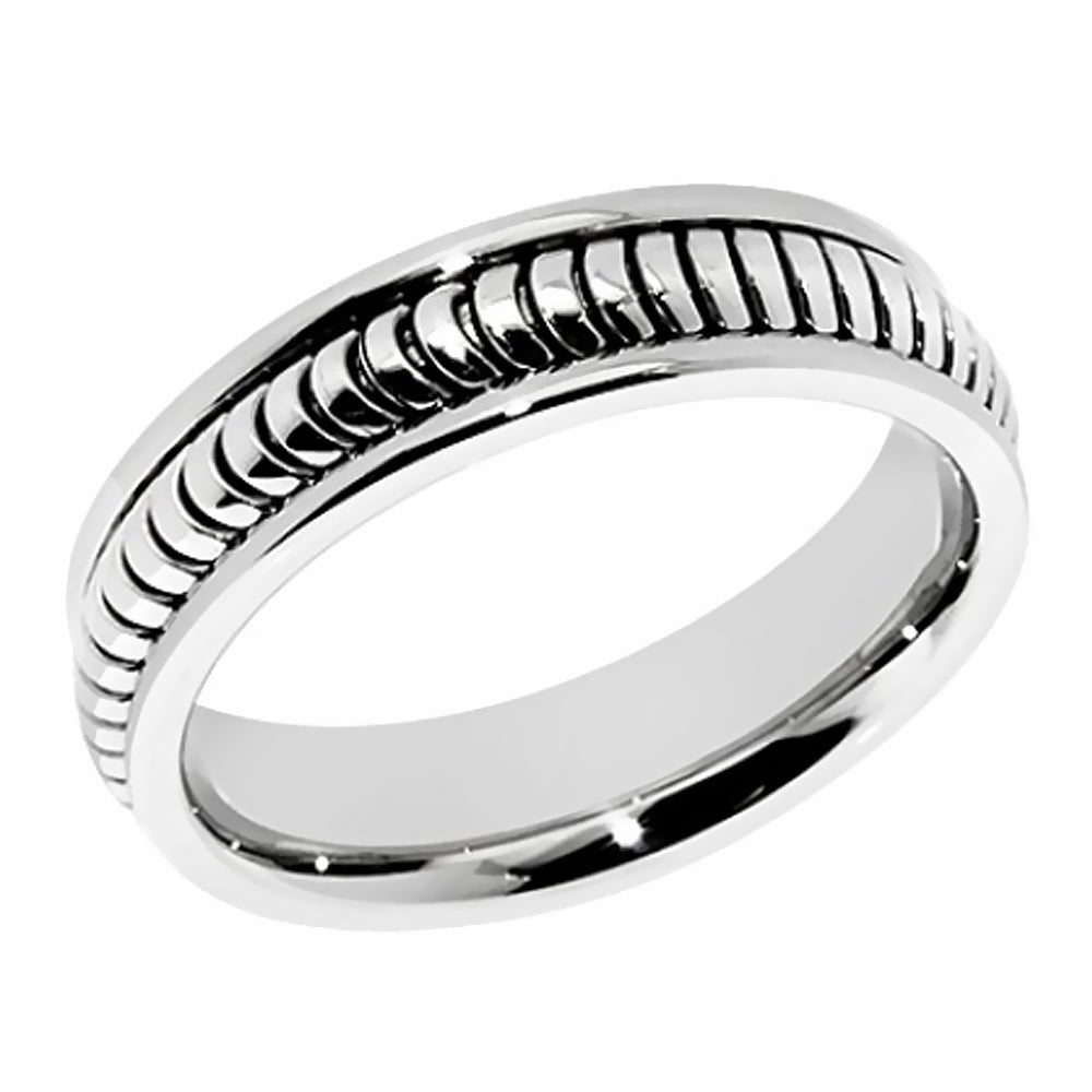 6MM Solid Gold Ribbed Wedding Band