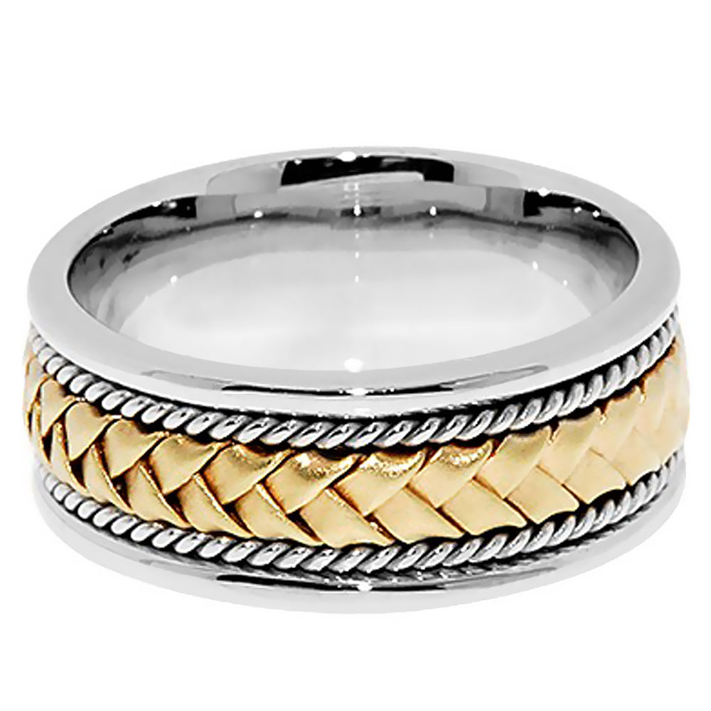 8MM Two Tone Hand Braided Gold Wedding Band