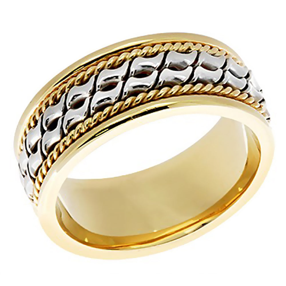 7MM Two Tone Gold Double Unique Design with Yellow Rope Wedding Band