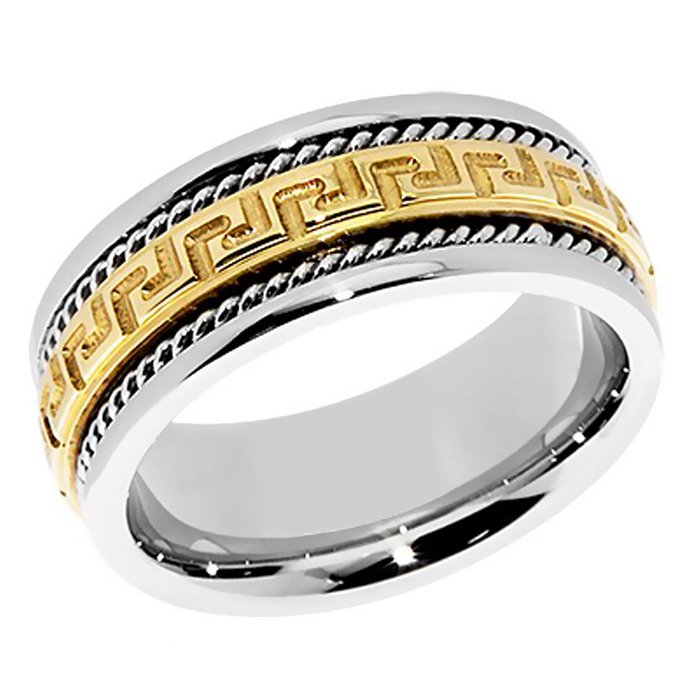 7MM Two Tone Gold Vintage Pattern and Rope Wedding Band