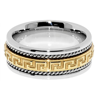 7MM Two Tone Gold Vintage Pattern and Rope Wedding Band