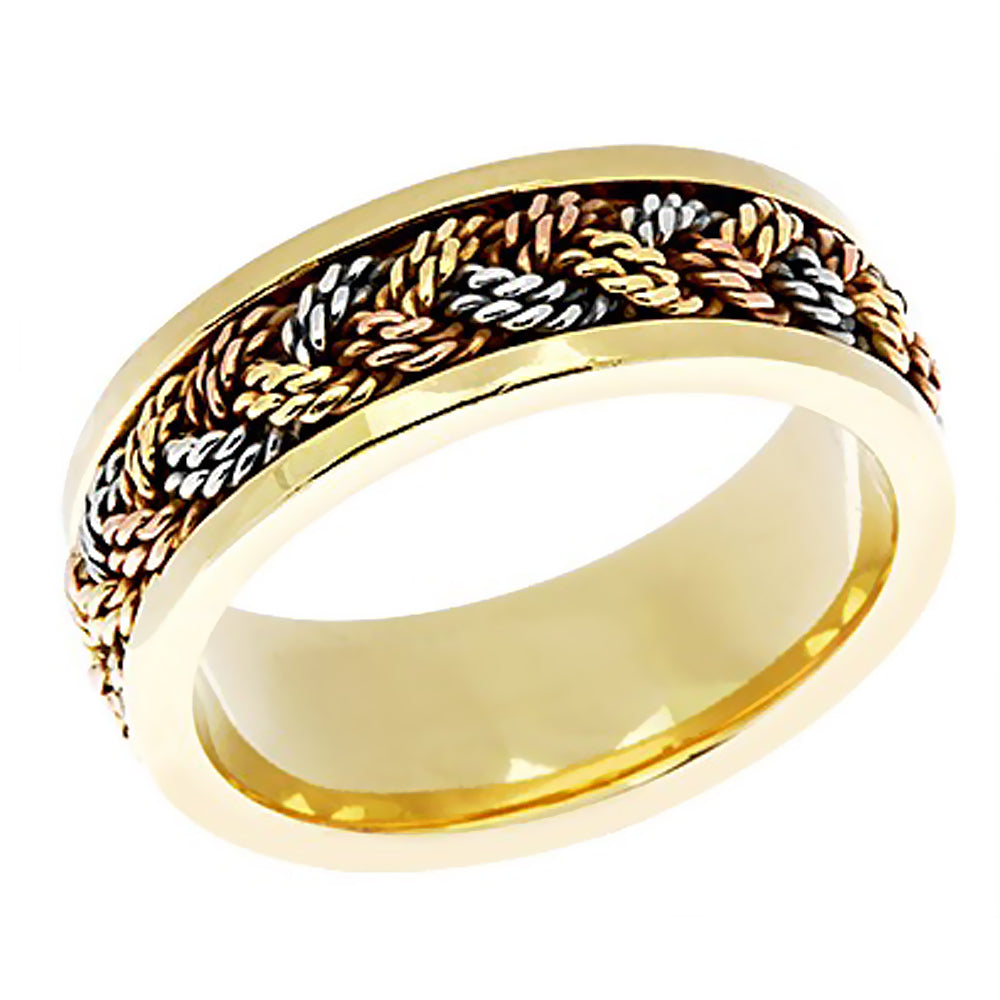 6MM Tri-Color Hand Braided Gold Wedding Band