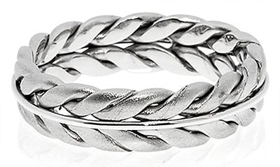 5MM Hand Braided All White Gold Wedding Band