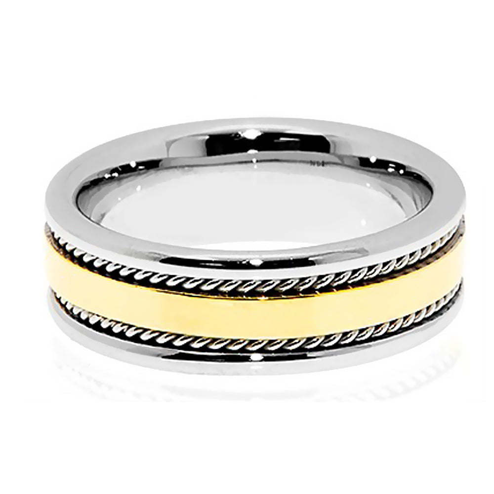 7MM Two Tone Solid Gold Wedding Band