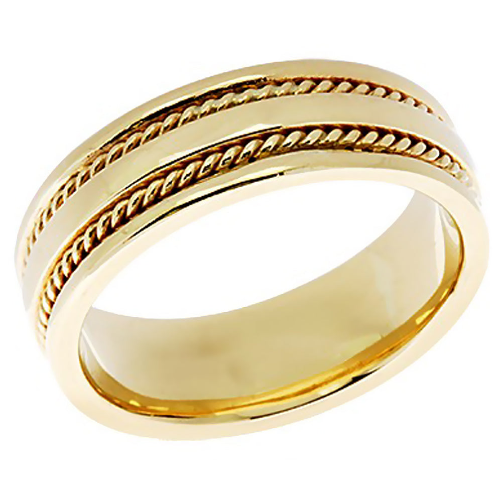 7MM Solid Gold Two Rope Accent Wedding Band